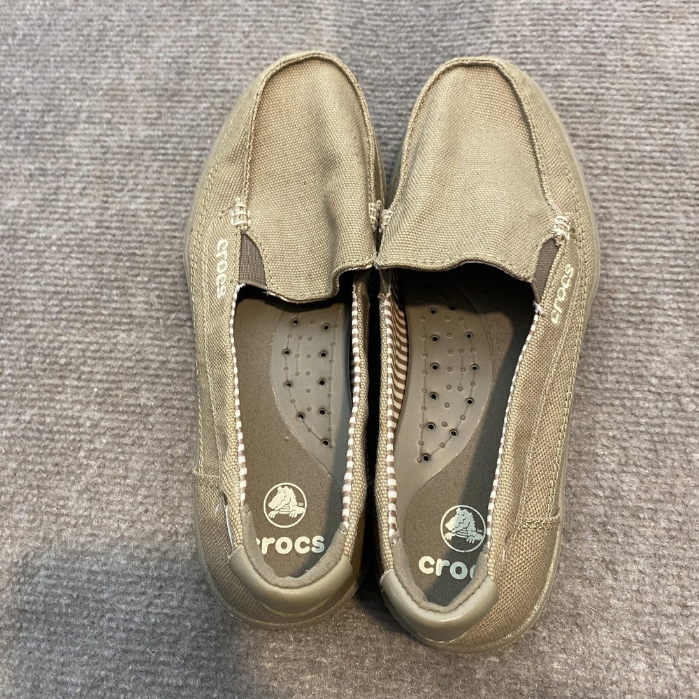 Crocs Shoes Womens Size 6 Beige Canvas Slip On Loafers Casual Flats 14391 - Picture 6 of 10